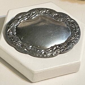 Vintage Kirk Steiff Pewter Brooch, Holly Festive Monogram